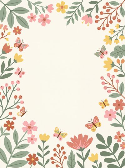 Fleurs, feuillages et papillons