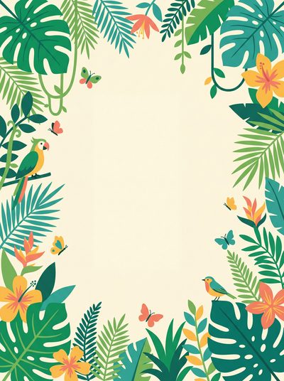 Feuillages, fleurs et perroquets